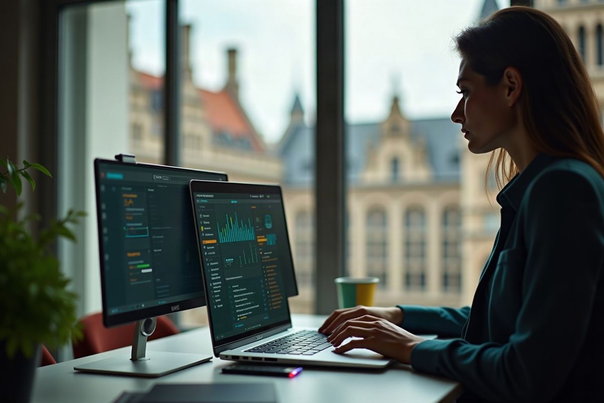 Consultant SEO expliquant une stratégie de recherche à une équipe bruxelloise