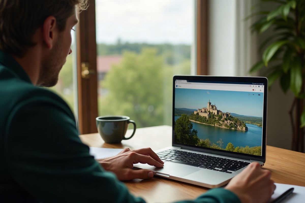 Conseiller SEO et commerçant namurois devant un site web en terrasse