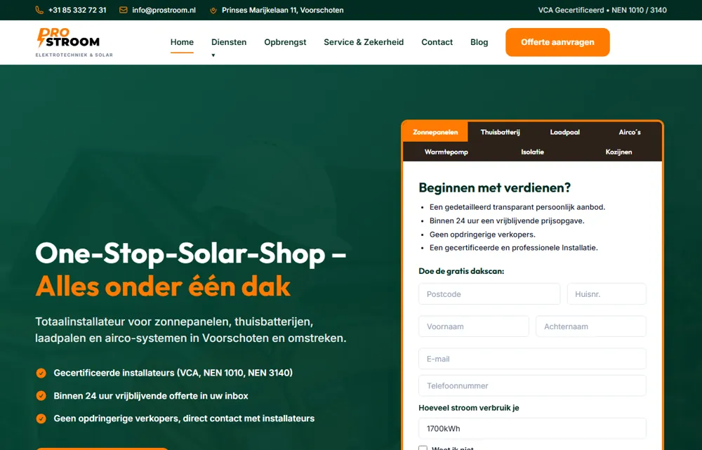 ProStroom solar and energy installer website by Rankly Media